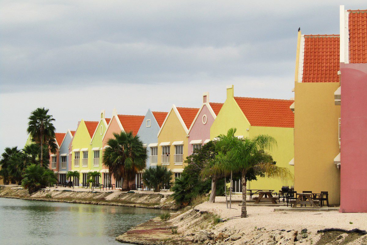 Colourful houses line the Bonaire marina