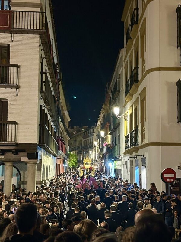 People crowd the streets in Seville during Holy Week in Spain, 2024