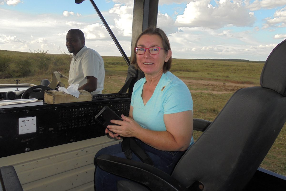 Michele McCarthy on safari in Maasai Mara reserve in Kenya, exploring widowed solo travel