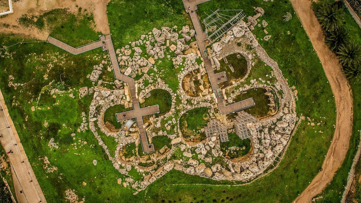 Aerial view of Ggantija Temple in Malta