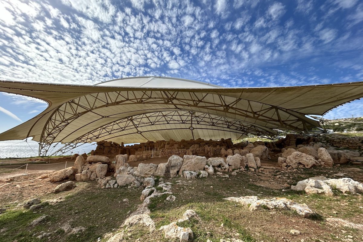 Exterior view of Mjandra, one of Malta's megalithic temples.