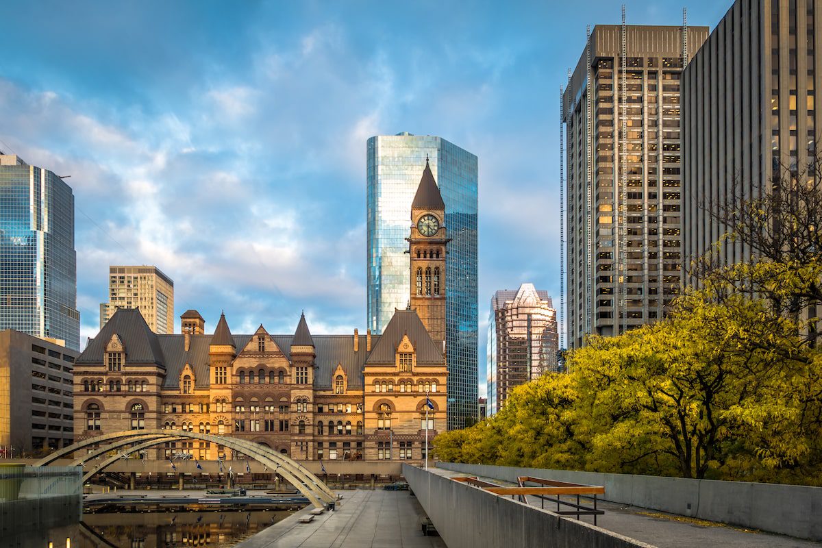 Nathan Phillips Square and Old Town Hall in Toronto Ontario