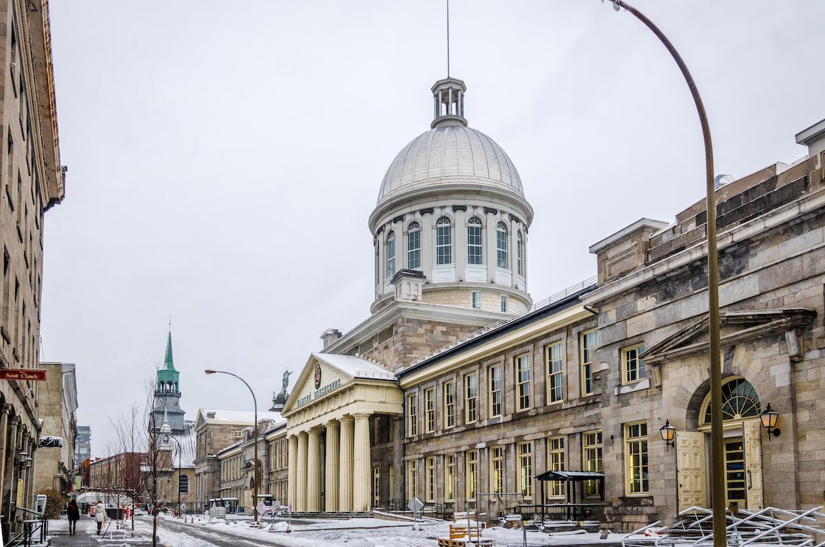 Old Montreal with snow and Bonsecours Market - Montreal, Quebec, Canada