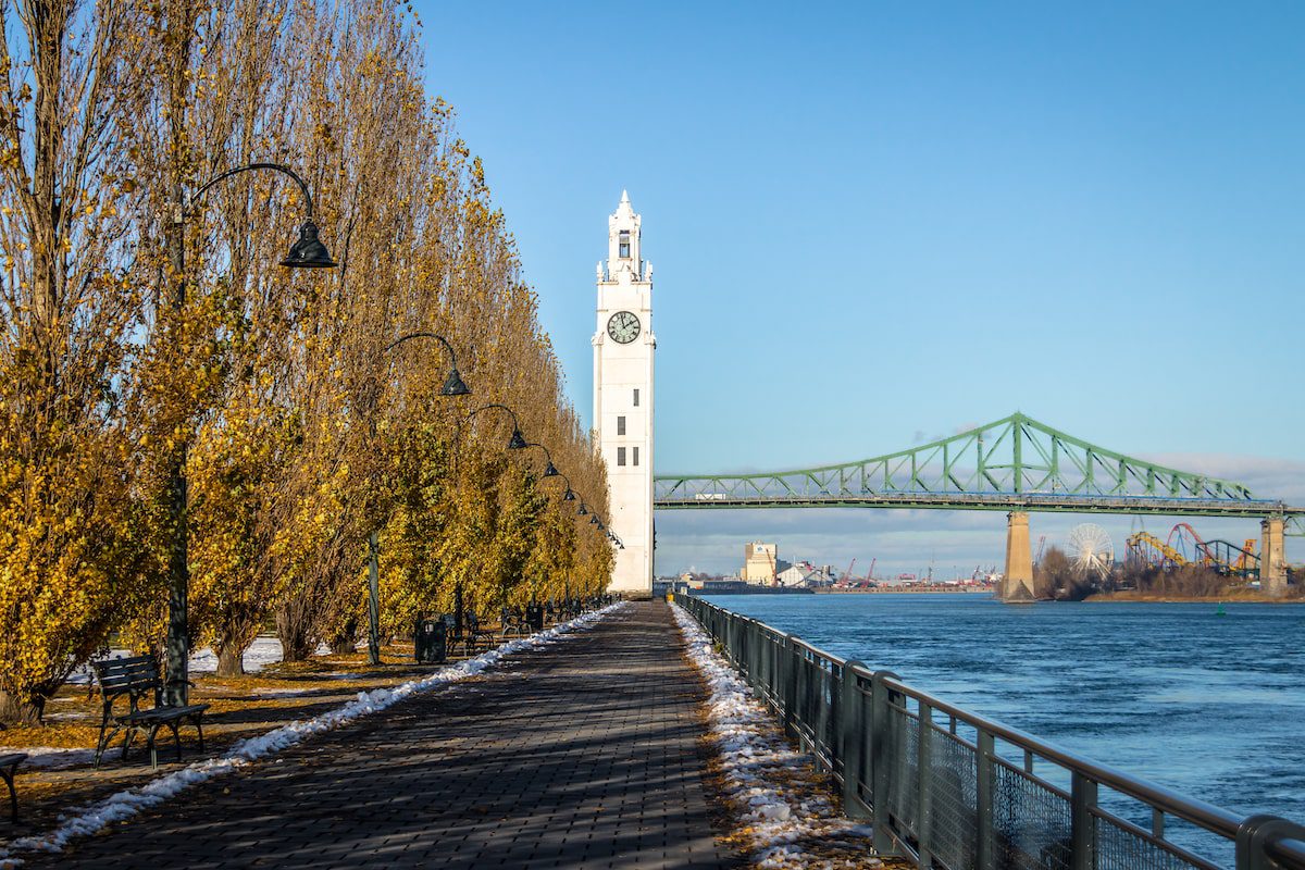 Clock Tower and Jacques Cartier Bridge at Old Port - Montreal, Quebec, Canada