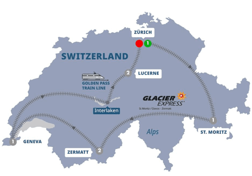 The route for the Contrasts of Switzerland Tour