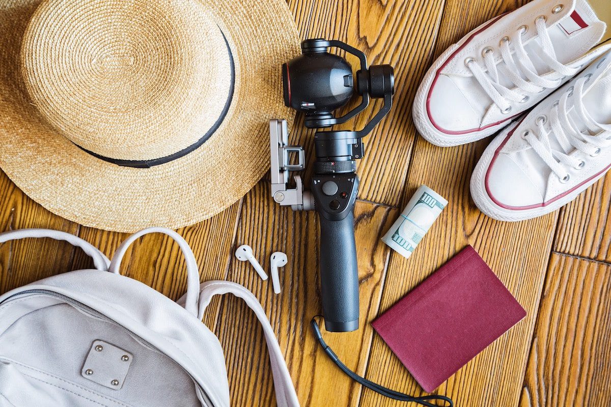 Flat lay of travel gear, the perfect time to stock up is now during Amazon Prime Day