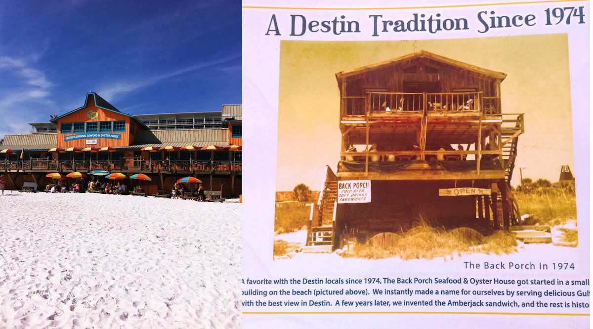 Back Porch restaurant in Destin Florida, then and now.