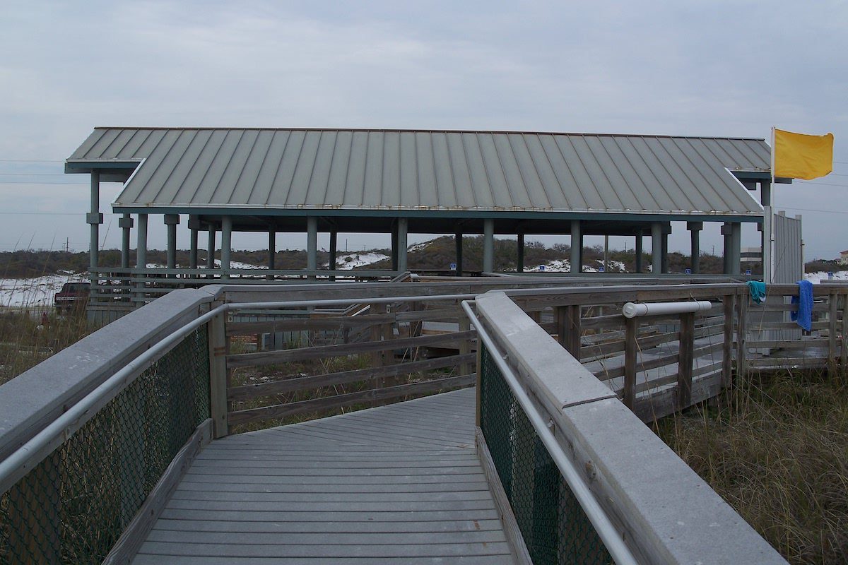 Henderson Beach walkway through the dunes and coastal scrub to the sand, wheelchairs available