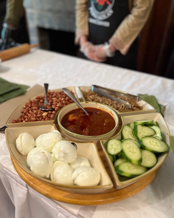 Ingredients to make Nasi lemak, a main stay of Malaysian breakfast culture