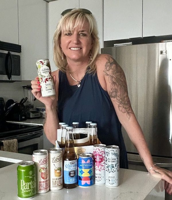 Carolyn Ray with various alcohol-free beverages