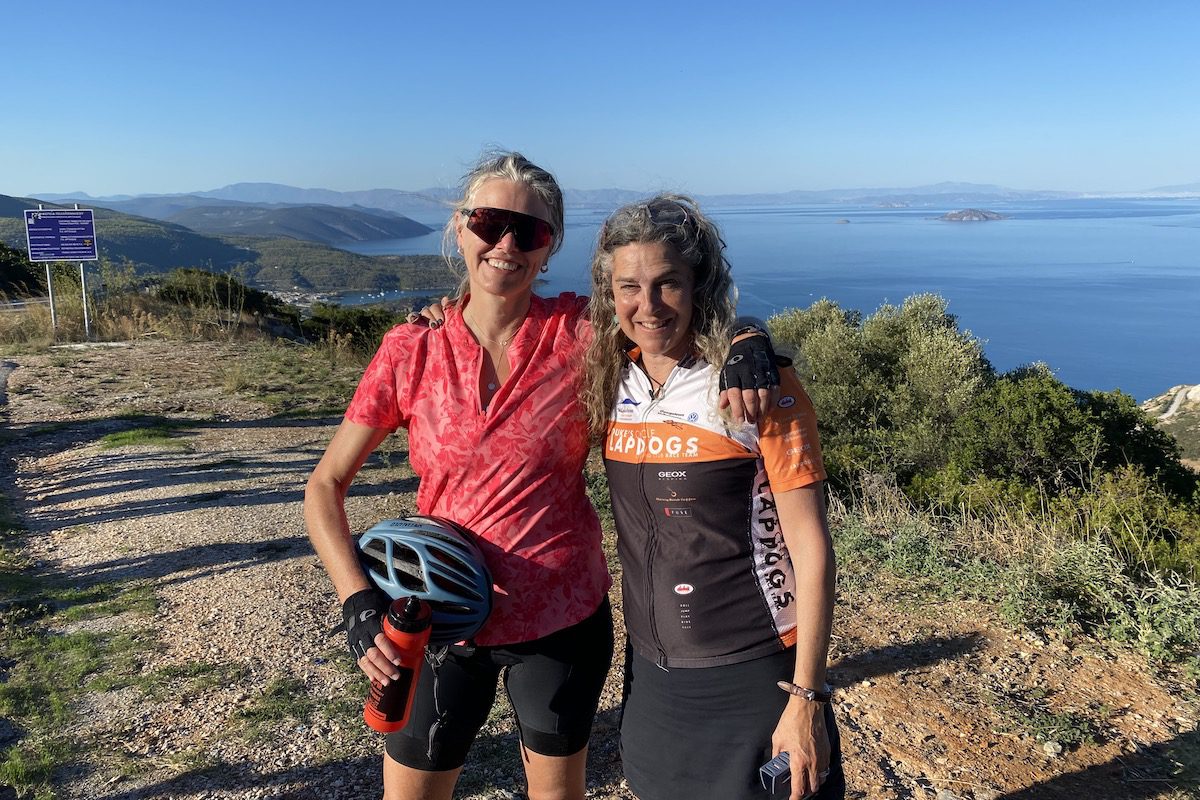 Diana and friend Lisa Schmidt on a cycling trip in Greece