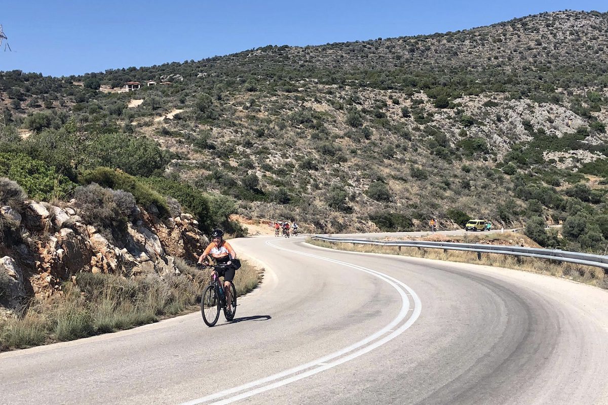 Diana Ballon cycling on an Exodus trip in Greece