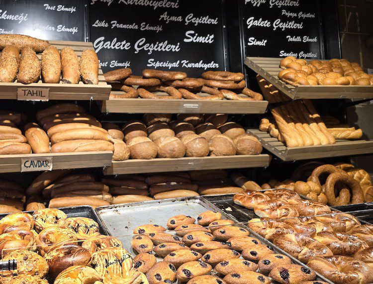 Various baked goods in a bakery in Istanbul