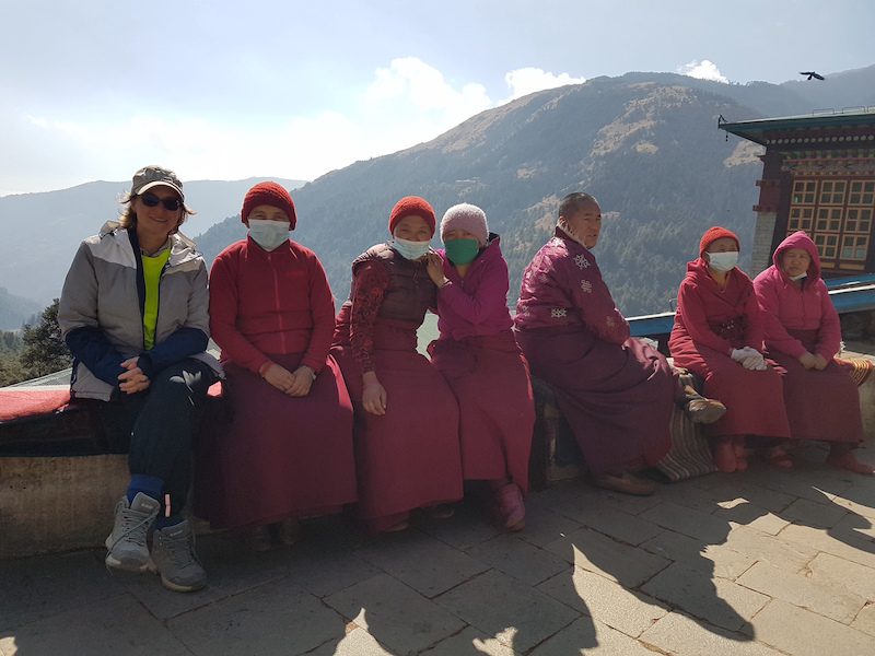 Sarah and Danu with the anis and monks