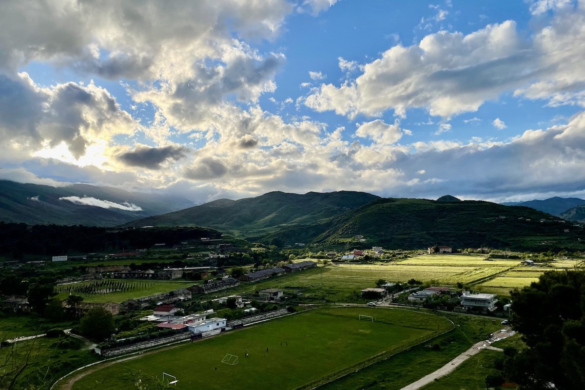 Scenic viewpoint overlooking rolling hills in Tepelene Albania