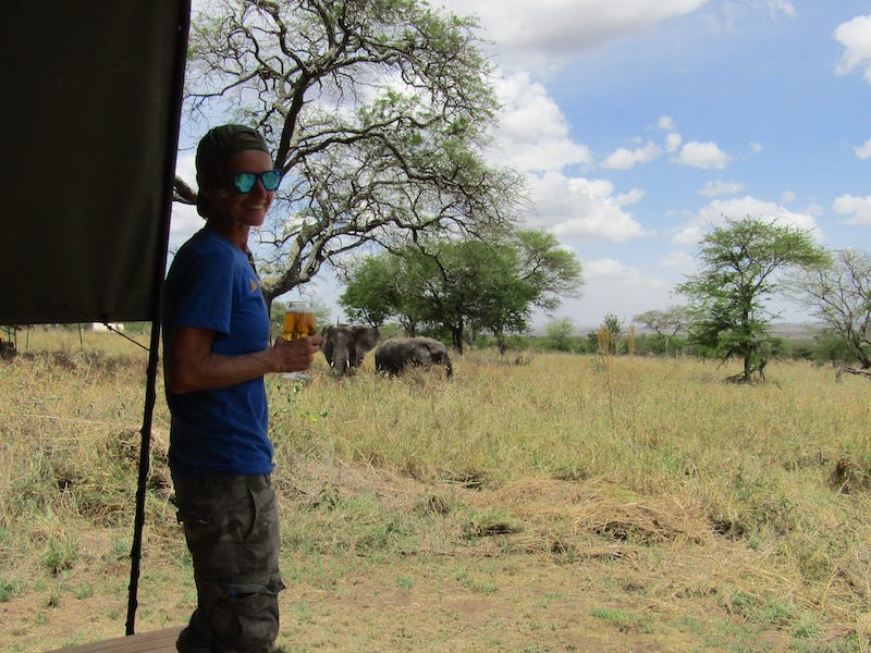 Sometimes, if you’re lucky, you can drink beer in the company of elephants! No safari suit required, even though it’s Tanzania