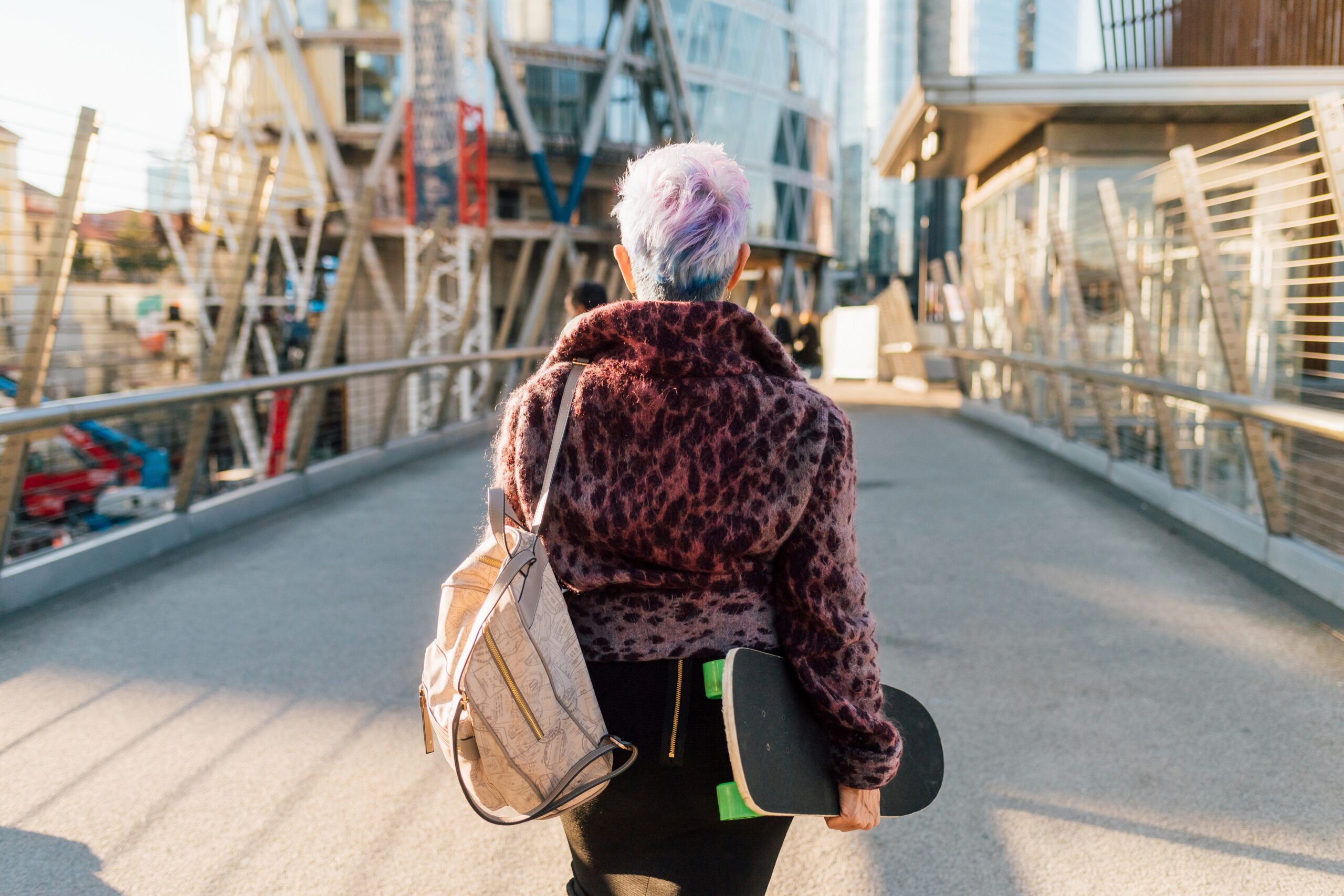 rear view of fashionable woman in italy