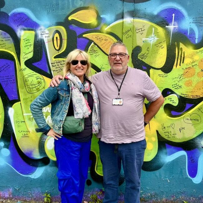 Carolyn Ray and her guide Paul on a Black Cab Tour in Belfast