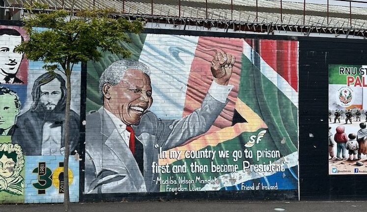 Nelson Mandela mural on the International Wall in Belfast, seen on a Black Cab Tour