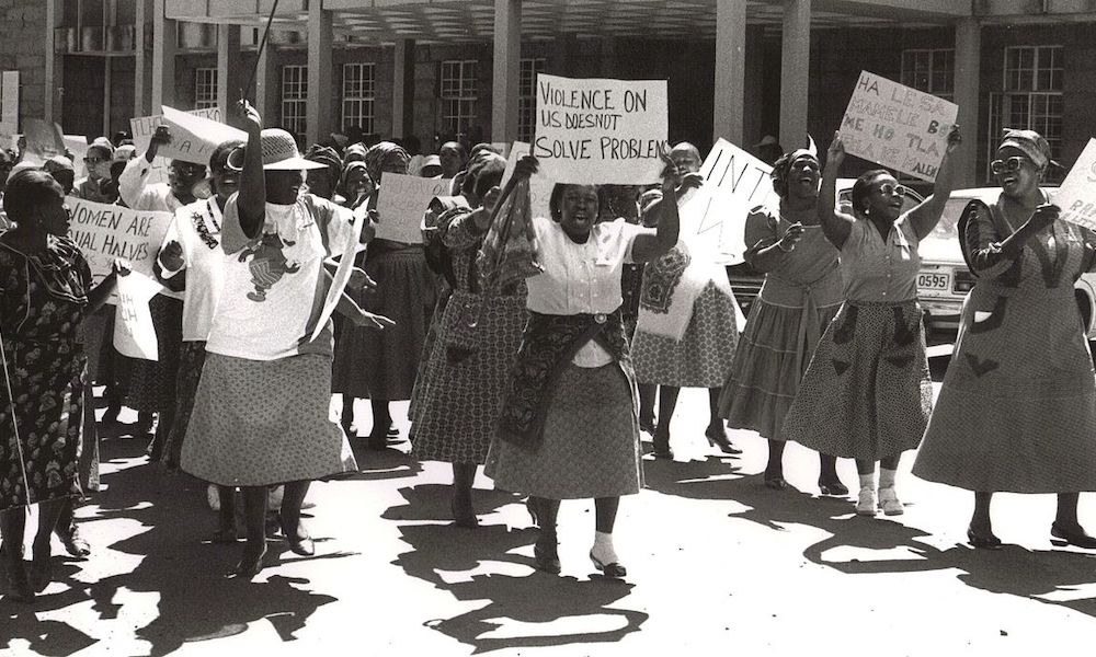 Lesotho women protesting violence against women