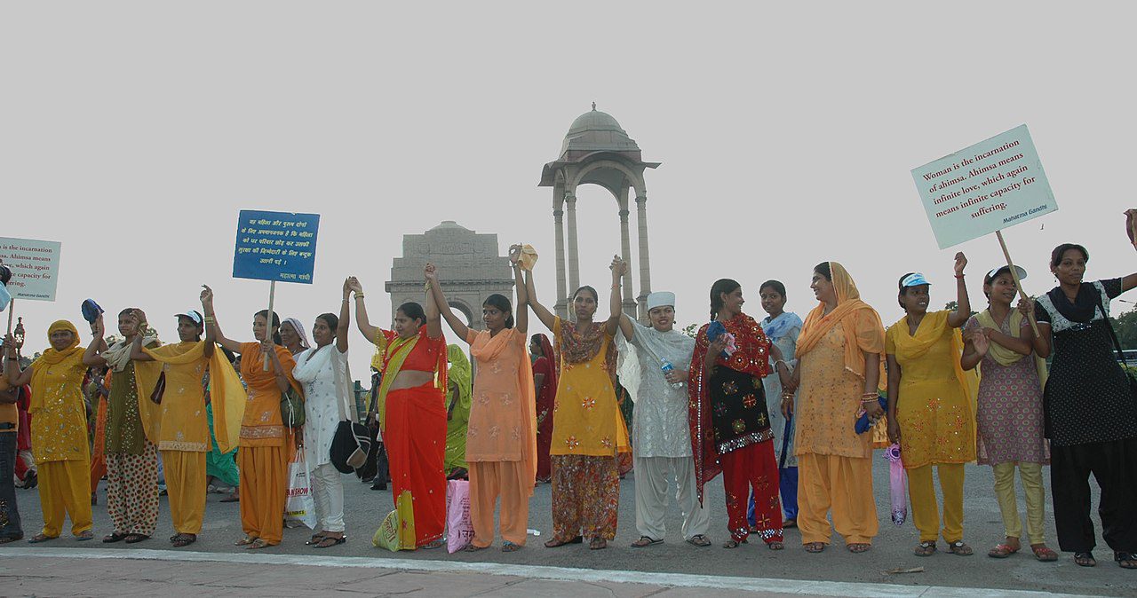 A formation of human chain at India Gate by the women from different walks of life at the launch of a National Campaign on prevention of violence against women, in New Delhi on October 02, 2009.