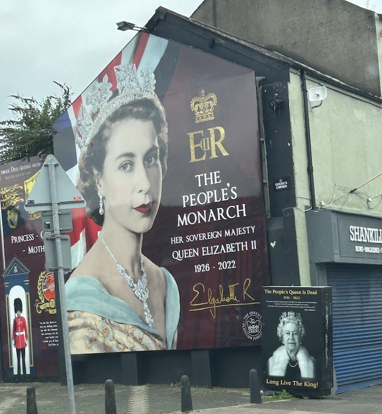 A mural of Queen Elizabeth in Belfast, seen on a Black Cab tour