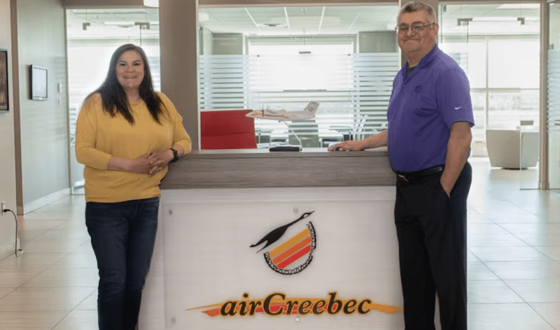 Tanya Pash with former president Matthew Happyjack. Credit Air Creebec