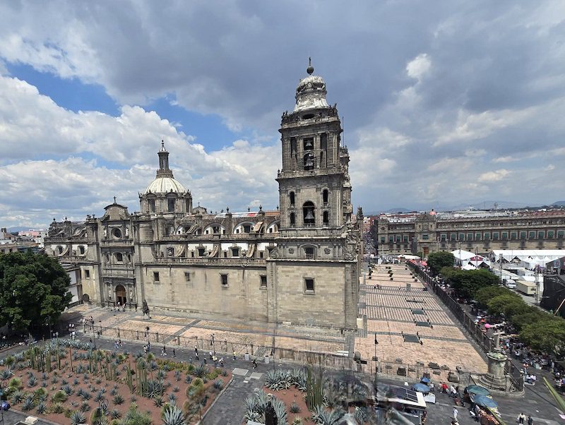 View from Balcon de Zocalo restaurant Mexico City (Main Cathedral and President's offices)