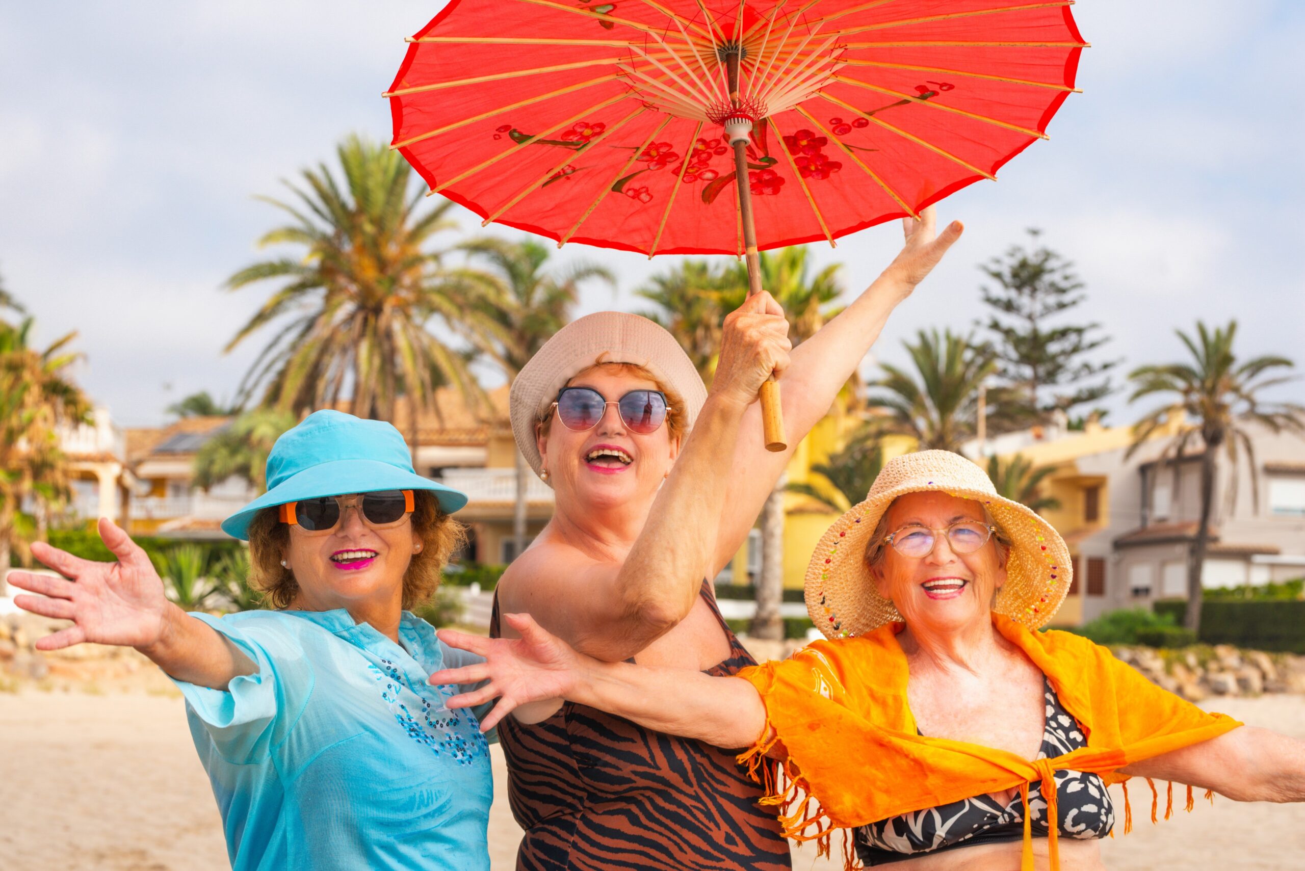 happy senior women travelling