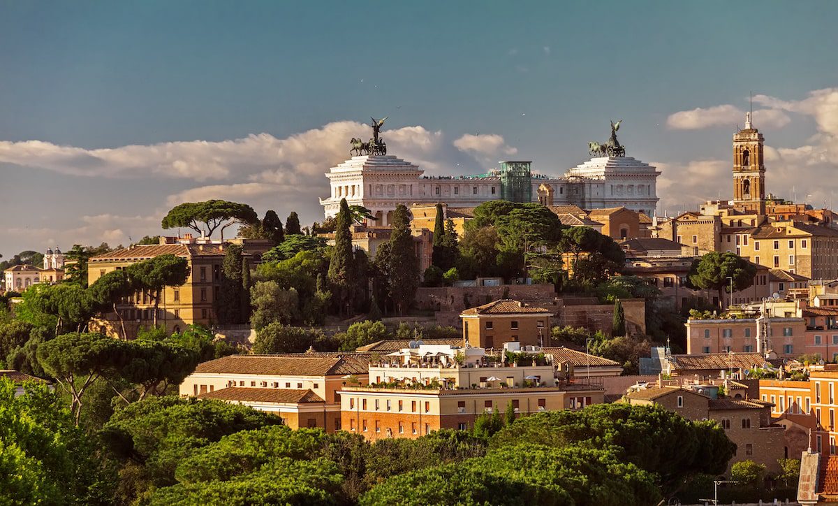 View on Aventine Hill, Rome, at sunset in summer