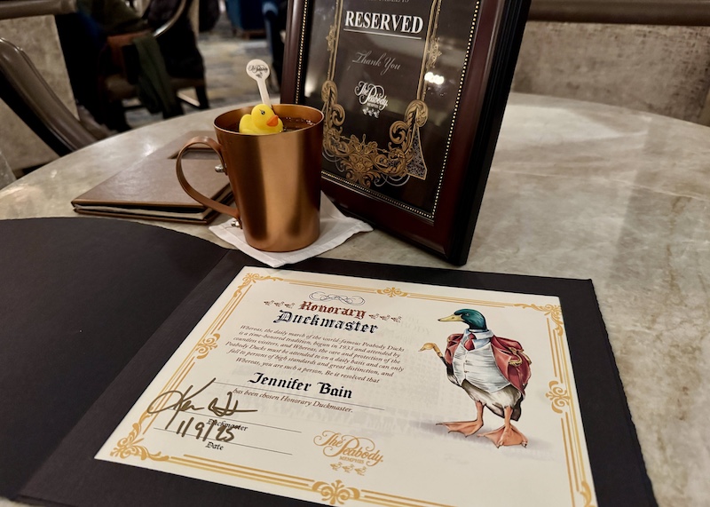 Certificate and rubber ducky Memphis Mule