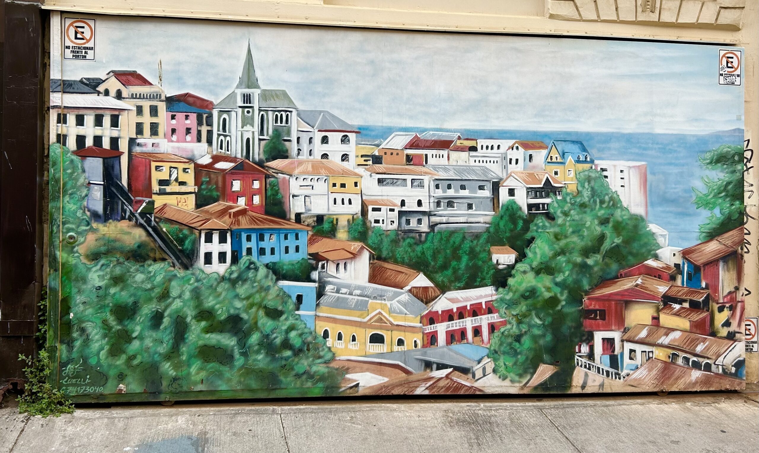 valparaiso chile street art mural city view mural with colourful houses in valparaiso chile