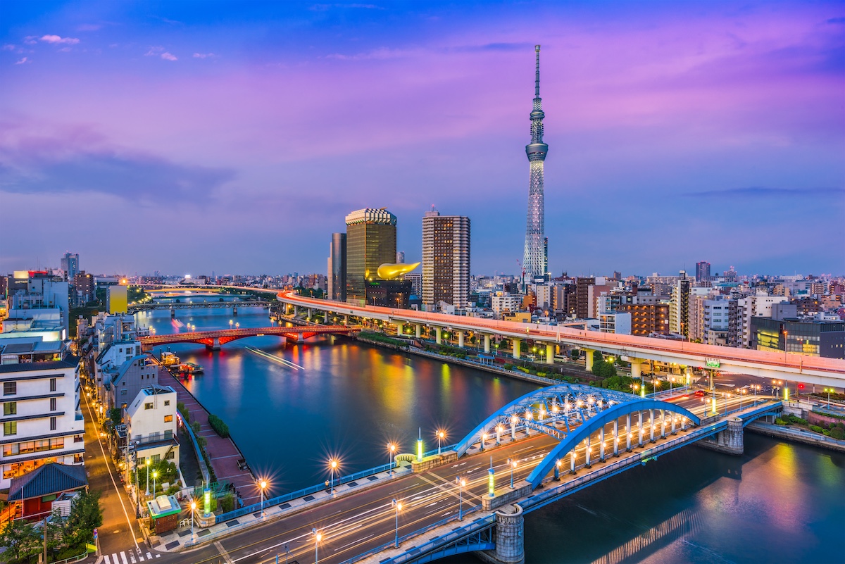 Tokyo, Japan skyline in the Sumida district.