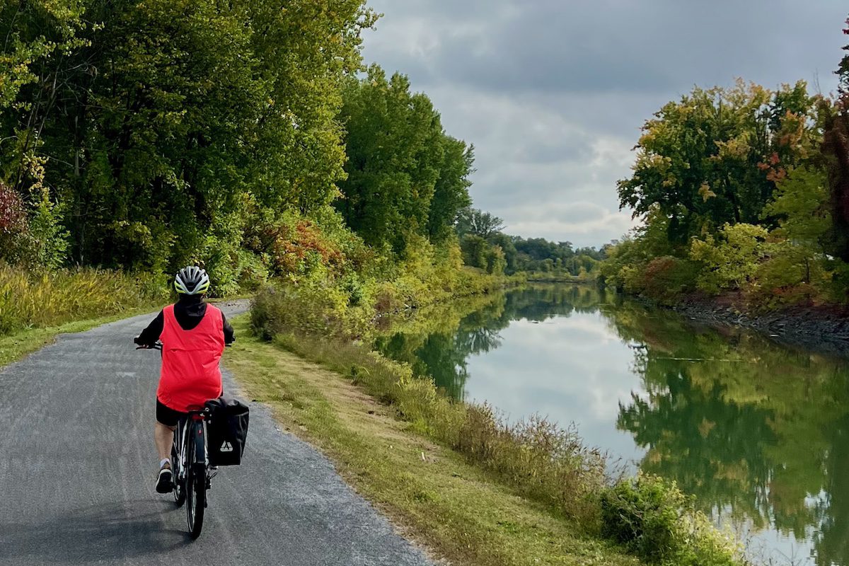Cycling the Véloroute Gourmande Par Lee enjoys the cycle path along the Chambly Canal in Quebec's Eastern Townships