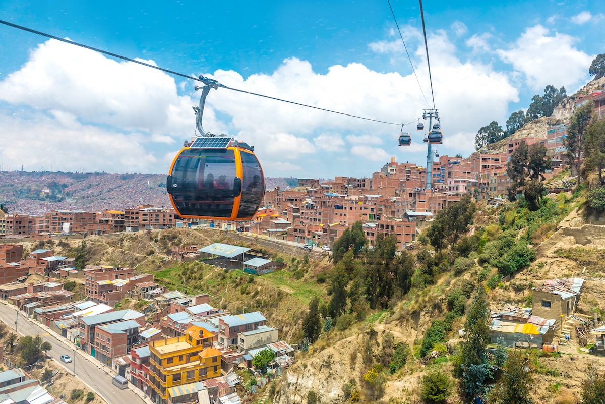 Impressive aerial view over the high placed funicular in La-Paz, Bolivia