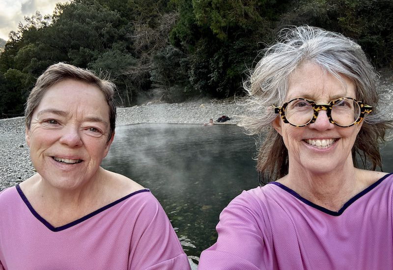 Pat Lee and Jennifer Bain at the Sennin-Buro River Bath at Kawayu Onsen