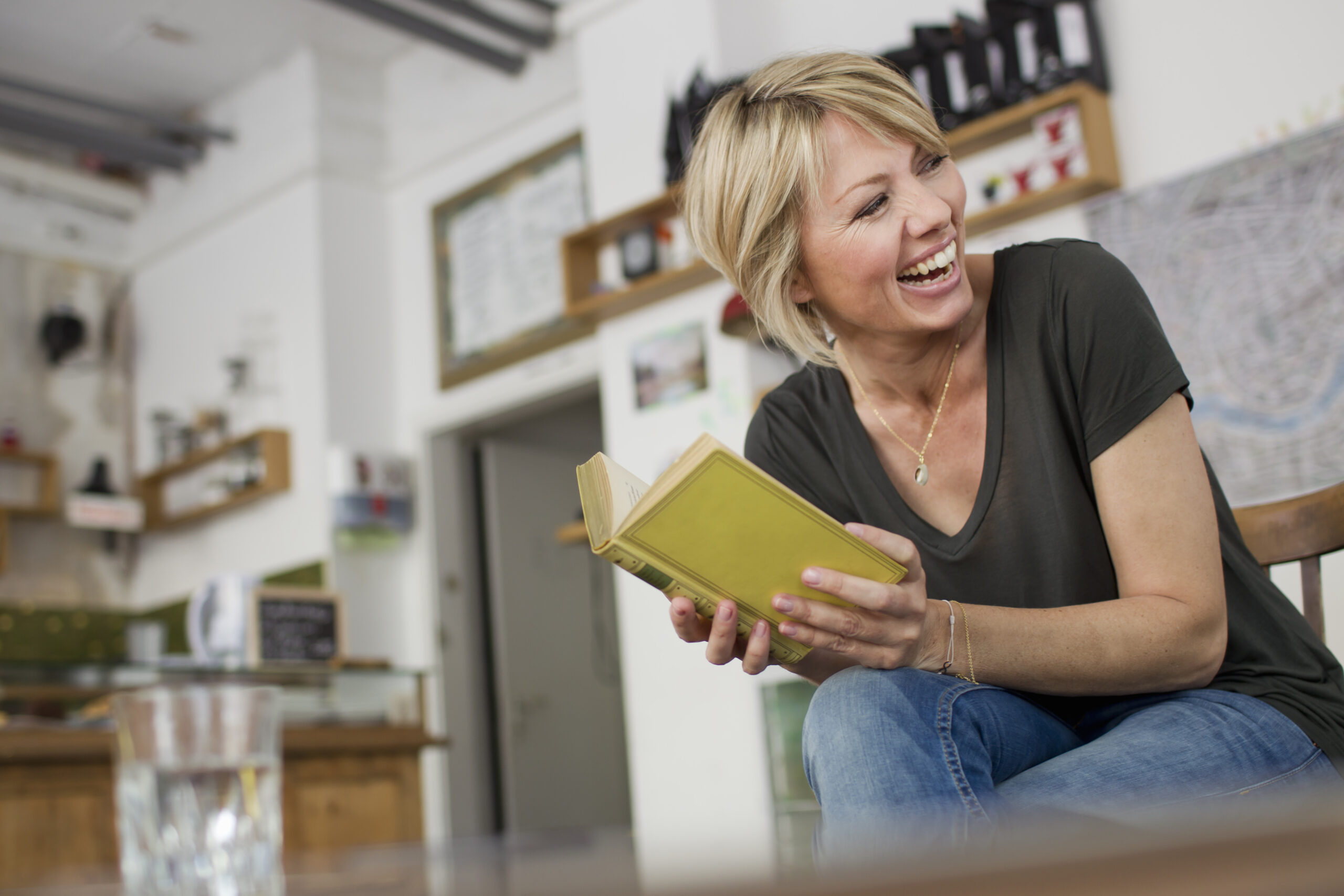 happy woman reading a book